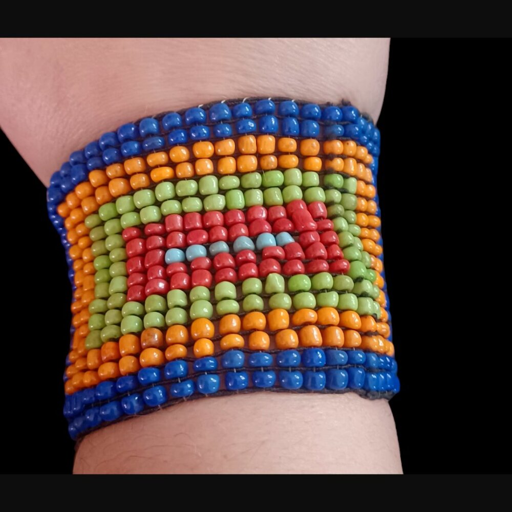 RJ Graziano Beaded Multicolor Square Bead Pattern Stretch Bracelet 7" OSFM